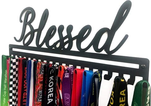 Unique Metal Wall Mount Motivational 'Never Give Up' Sports Medal Hanger and Lanyard Ribbon Display Holder Rack with Easy Hanging Hooks & Simple Install, Great Gift in Saudi Arabia