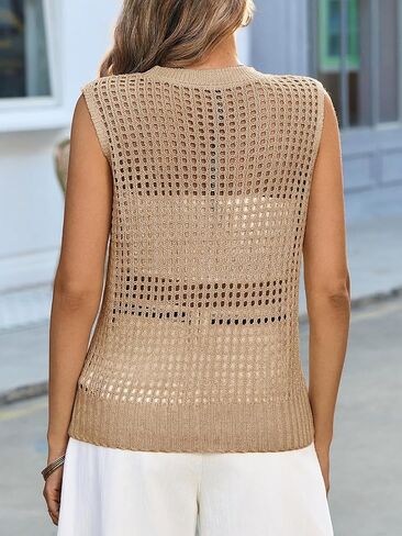 Fisoew Womens Summer Crochet Tank Tops Sleeveless Scoop Neck Loose Knit Sweater Vest Boho Hollow Out Beach Cover Ups in Saudi Arabia