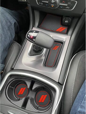 Fits Dodge Charger Accessories 2015-2023, Cup Holder Insert Center Console Shifter Liner Trim Interior Door Pocket Mats Pad (6pcs Set,Red Trim) in Kuwait