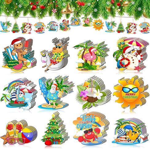 Ferraycle 36 PCS Christmas في يوليو الحلي لشجرة صغيرة يوليو ، زخارف عيد الميلاد الصيفية الشاطئ الحلي الخشبية الحلي المعلقة لزخارف الحفلات in Saudi Arabia