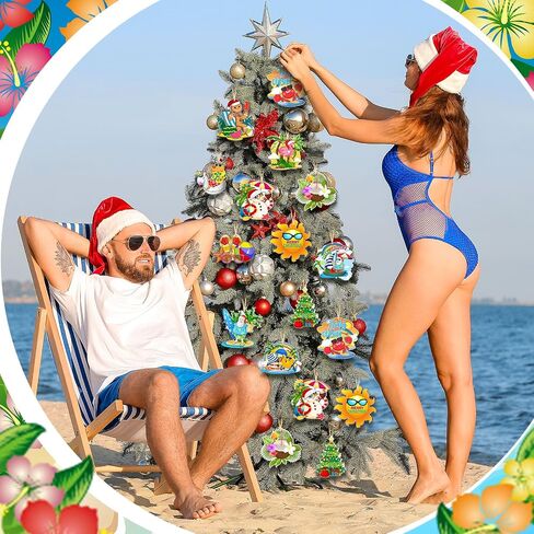 Ferraycle 36 PCS Christmas في يوليو الحلي لشجرة صغيرة يوليو ، زخارف عيد الميلاد الصيفية الشاطئ الحلي الخشبية الحلي المعلقة لزخارف الحفلات in Saudi Arabia