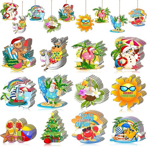 Ferraycle 36 PCS Christmas في يوليو الحلي لشجرة صغيرة يوليو ، زخارف عيد الميلاد الصيفية الشاطئ الحلي الخشبية الحلي المعلقة لزخارف الحفلات in Saudi Arabia