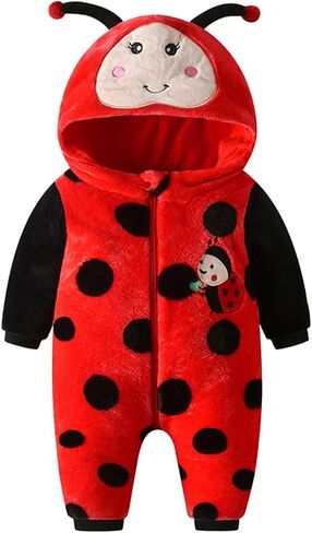 Infant Boy Girl Ladybug Romper Hooded Long Sleeve Fleece Bee Jumpsuit Newborn Baby Halloween Costume Animal Clothes in Kuwait