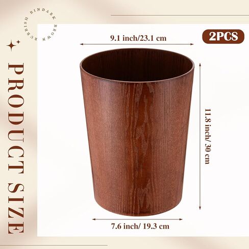 2 Pack 2.3 Gallons Wood Trash Can Wastebasket Natural Wood Round Wastebasket Small Trash Bin for Home, Office Under Desk, Kitchen, Bedroom, Den, Hotel,Room in Kuwait