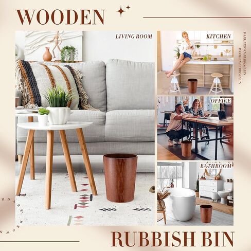 2 Pack 2.3 Gallons Wood Trash Can Wastebasket Natural Wood Round Wastebasket Small Trash Bin for Home, Office Under Desk, Kitchen, Bedroom, Den, Hotel,Room in Kuwait