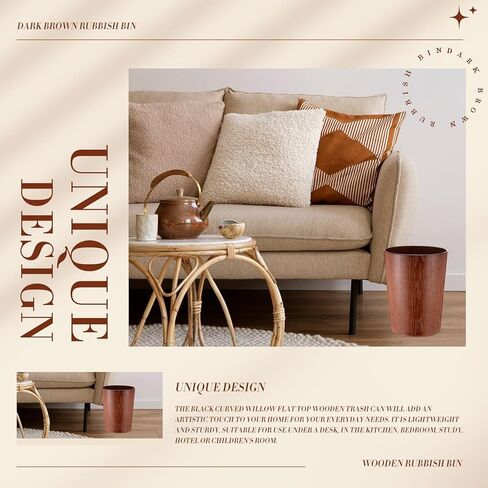 2 Pack 2.3 Gallons Wood Trash Can Wastebasket Natural Wood Round Wastebasket Small Trash Bin for Home, Office Under Desk, Kitchen, Bedroom, Den, Hotel,Room in Kuwait