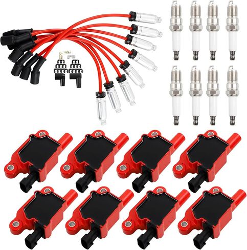HQPASFY IGNITION COIL UF413 & IRIDIUM SPACK SLUP & WIRES مجموعة من 8 متوافقة مع Cadillac CTS Escalade Chevrolet Silverado Express 1500 2500 3500 GMC Sierra 4.8L 5.3L 6.0L RAPALCE# D510C in Kuwait