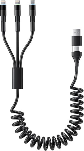 كابل Lightning ملفوف 2 في 1 لـ Apple CarPlay، شاحن iPhone قابل للسحب ومعتمد من Apple MFi مع نقل البيانات وLED، سلك شاحن iPhone قصير لأجهزة iPhone/Pad/Pod in Kuwait