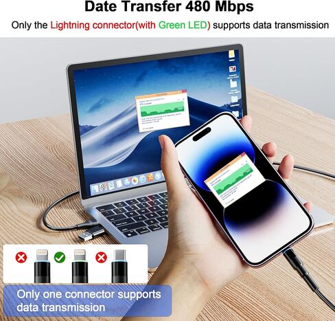 كابل Lightning ملفوف 2 في 1 لـ Apple CarPlay، شاحن iPhone قابل للسحب ومعتمد من Apple MFi مع نقل البيانات وLED، سلك شاحن iPhone قصير لأجهزة iPhone/Pad/Pod in Kuwait