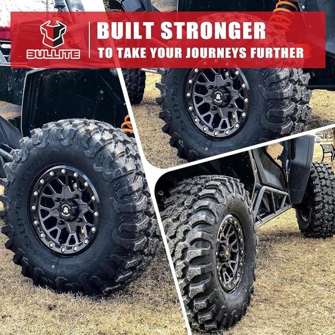 عجلات Bullite BT-05 RIDER UTV ATV SATIN SATIN RIMS Black Rims و Orange Beadlock 14x7 ، 4x110 نمط الترباس ، 4+3 إزاحة ، متوافق مع هوندا كاواساكي ياماها روبيكون رينكون فورت فورت كودياك in Kuwait