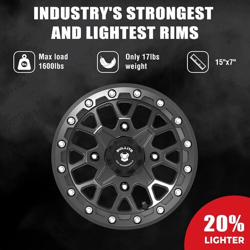 عجلات Bullite BT-05 RIDER UTV ATV SATIN SATIN RIMS Black Rims و Orange Beadlock 14x7 ، 4x110 نمط الترباس ، 4+3 إزاحة ، متوافق مع هوندا كاواساكي ياماها روبيكون رينكون فورت فورت كودياك in Kuwait