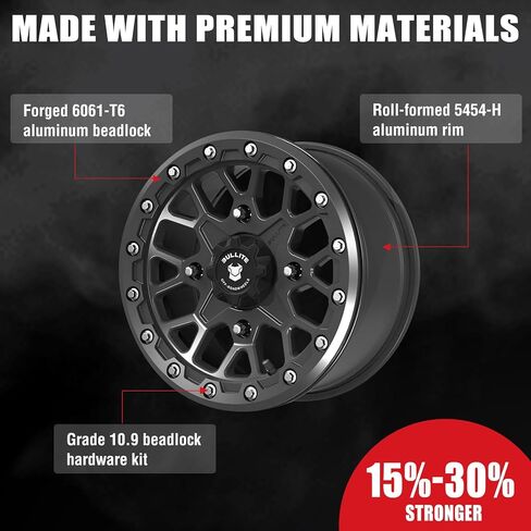عجلات Bullite BT-05 RIDER UTV ATV SATIN SATIN RIMS Black Rims و Orange Beadlock 14x7 ، 4x110 نمط الترباس ، 4+3 إزاحة ، متوافق مع هوندا كاواساكي ياماها روبيكون رينكون فورت فورت كودياك in Kuwait