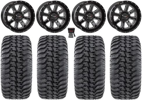 حزمة - 9 عناصر: System 3 St -4 Black 14 "Wheels 28" إطارات المنظمات [4x110 Bolt Pattern 12mmx1.25 Lug Kit] in Saudi Arabia
