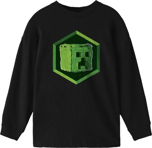 Minecraft Creeper Head Diamond Shaped Frame Youth Black Crew Neck Long Sleeve Shirt in Saudi Arabia
