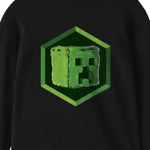 Minecraft Creeper Head Diamond Shaped Frame Youth Black Crew Neck Long Sleeve Shirt in Saudi Arabia