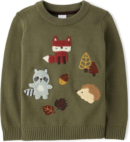 Gymboree Boys' and Toddler Long Sleeve Embroidered Crew Neck Pullover Sweater in Saudi Arabia