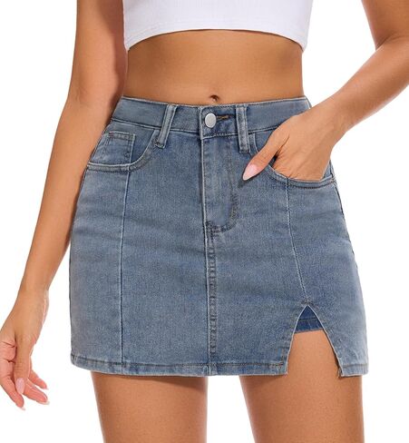 Womens Mini Skirt Side Slit Denim Skort High Waisted Denim Skirt with Shorts Underneath Mini Jean Skirt in Kuwait