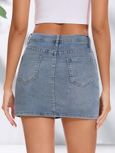 Womens Mini Skirt Side Slit Denim Skort High Waisted Denim Skirt with Shorts Underneath Mini Jean Skirt in Kuwait