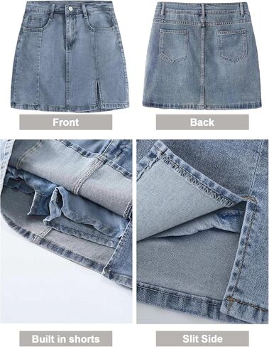 Womens Mini Skirt Side Slit Denim Skort High Waisted Denim Skirt with Shorts Underneath Mini Jean Skirt in Kuwait