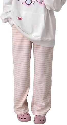 y2k نساء kawaii سراويل مخططة حلوة لطيف harajuku fleece Sportspants sweatpant in Kuwait