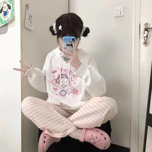 y2k نساء kawaii سراويل مخططة حلوة لطيف harajuku fleece Sportspants sweatpant in Kuwait