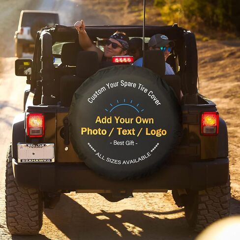 Generic Custom Spare Tire Cover - Personalized Spare Tire Cover with Backup Camera Hole - Customize Wheel Cover with Photo or Text - Universal Size Fit for Jeep Trailer Camper RV Wheel Covers in Saudi Arabia