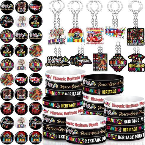 Kenning 300 PCS Hispanic Honorage Monthes Midways Acrylic Keychains و Silicone Bracelets و Button Pins Gomts للنساء والرجال والاحتفالات الثقافية in Kuwait