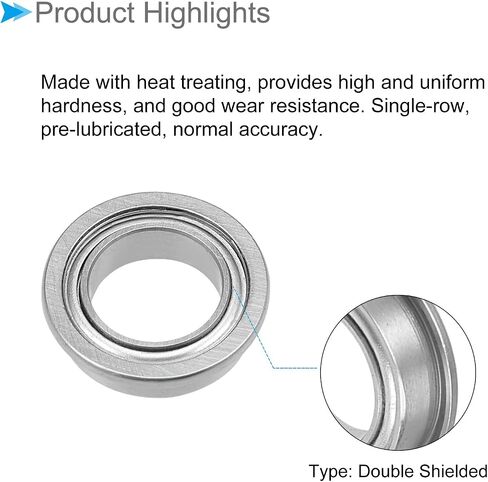 Flange Ball Bearing, MF105ZZ Model 5mm ID 10mm OD 4mm Thick, Chrome Steel Double Shield Bearings - (Applications: for Motor Skateboards Roller Wheels), 5 - Pieces in Saudi Arabia