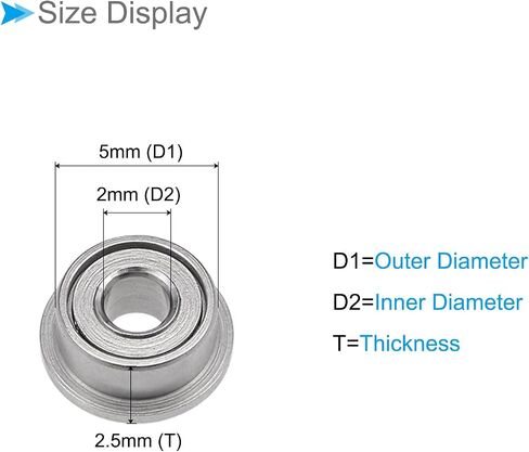 Flange Ball Bearing, MF105ZZ Model 5mm ID 10mm OD 4mm Thick, Chrome Steel Double Shield Bearings - (Applications: for Motor Skateboards Roller Wheels), 5 - Pieces in Saudi Arabia