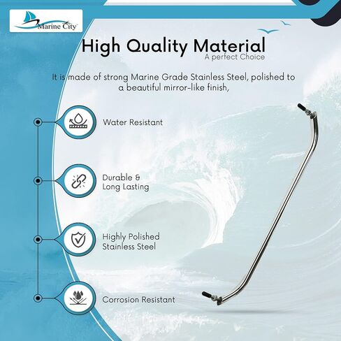 MARINE CITY Smooth Polished Stainless Steel Heavy Duty Boat Handle Oval Tube Grab Bar Mount Handrail with Flange and Studs 8-1/4 Inches for Marines – Boats – Yachts – RVs (Pack of 1) in Saudi Arabia