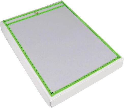 BOX USA Neon Stitched Job Ticket Holders, Top Loading, 9 x 12", Clear with Neon Green Edging, Reusable Vinyl, Dry Erase, Use to Protect/Store Documents in The Office and Warehouse, Case of 15 in Saudi Arabia