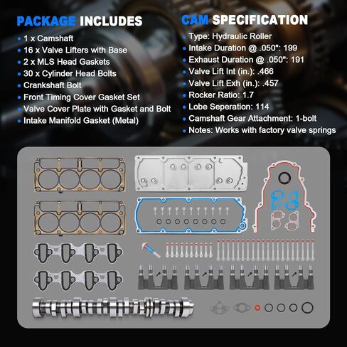 Non AFM DOD DOD KIT 5.3L مع عمود الحدبات ، المصاعد ، مجموعة حشية الرأس والبراغي ، تناسب 2007-2013 CHEVY SILVERADA/TAHOE/AVALANCHE ، GMC SIERA/YUKON 5.3L V8 TRACK SUV in Saudi Arabia