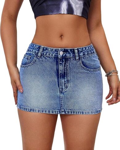 Women's Low Rise Stretchy Denim Skirts Sexy Comfy Mini Jean Skirt for Summer Casual Streetwear in Saudi Arabia