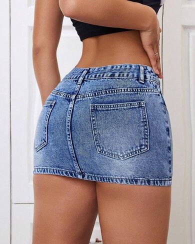 Women's Low Rise Stretchy Denim Skirts Sexy Comfy Mini Jean Skirt for Summer Casual Streetwear in Saudi Arabia