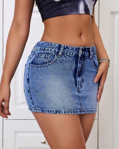 Women's Low Rise Stretchy Denim Skirts Sexy Comfy Mini Jean Skirt for Summer Casual Streetwear in Saudi Arabia
