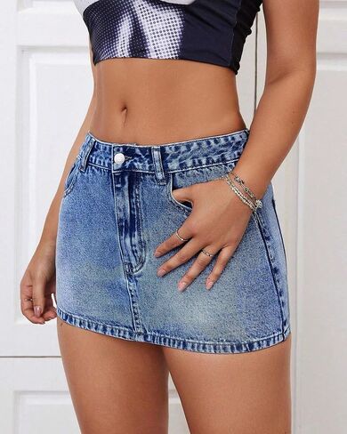 Women's Low Rise Stretchy Denim Skirts Sexy Comfy Mini Jean Skirt for Summer Casual Streetwear in Saudi Arabia