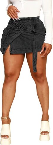 HTD Women's Mini Denim تنانير Sexy Short Jean تنورة غير منتظمة مع جيوب in Kuwait