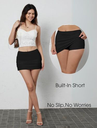 Women's Mini Skorts Mid-Low Rise Mini Skirt with Shorts Side Slit Sexy Summer Skirts in Saudi Arabia