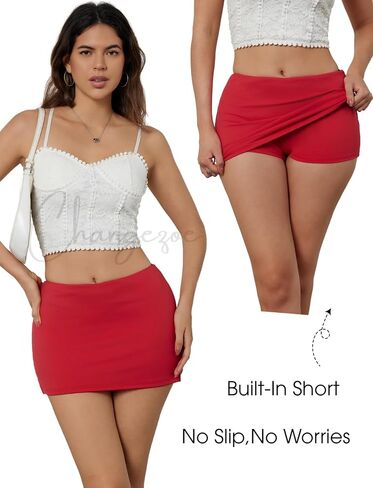 Women's Mini Skorts Mid-Low Rise Mini Skirt with Shorts Side Slit Sexy Summer Skirts in Saudi Arabia