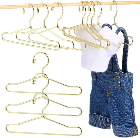 ملابس الدمى من جوجوفوني كين، 10 قطع شماعات ملابس الدمى، شماعات معدنية صغيرة للدمى، حامل ملابس مقاس 2.5 × 1.3 بوصة، ذهبي in Kuwait