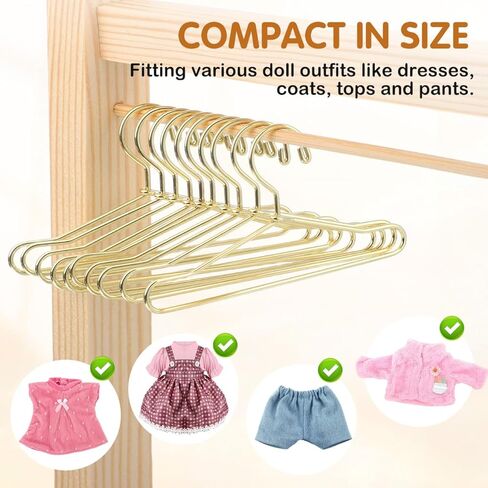 ملابس الدمى من جوجوفوني كين، 10 قطع شماعات ملابس الدمى، شماعات معدنية صغيرة للدمى، حامل ملابس مقاس 2.5 × 1.3 بوصة، ذهبي in Kuwait