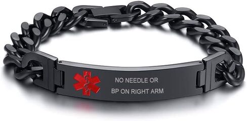 MEALGUET Black Free Engrave Emergency Stainless Steel Curb Cuban Chain ID Bracelet Medical Alert Identification Wristband for Men in Saudi Arabia