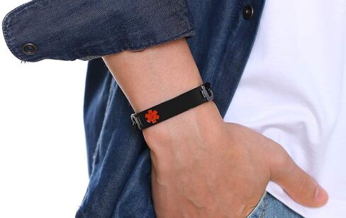 MEALGUET Black Free Engrave Emergency Stainless Steel Curb Cuban Chain ID Bracelet Medical Alert Identification Wristband for Men in Saudi Arabia