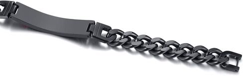 MEALGUET Black Free Engrave Emergency Stainless Steel Curb Cuban Chain ID Bracelet Medical Alert Identification Wristband for Men in Saudi Arabia