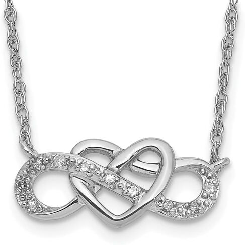 Diamond2Deal 10k White Gold Diamond Heart and Infinity Necklace 18" in Saudi Arabia