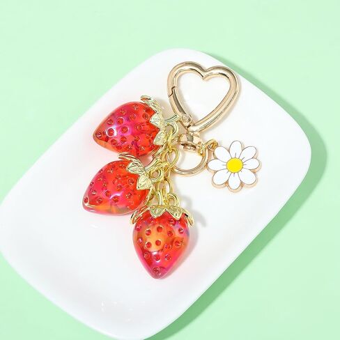 Fruit Bag Purse Charms Keychains - Cute Apple Pear Lemon Cherry Strawberry Keychain Purse Bag Charm Gifts for Women in Kuwait