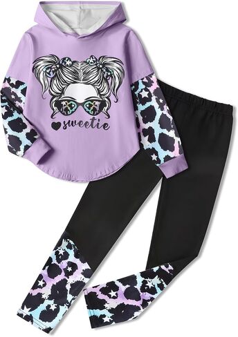 Girls Fall Outfits Sweetie-girl Hoodie Top and Camouflage Legging Pants 2PCS Girls' Clothing Sets Size 6-16 in Kuwait