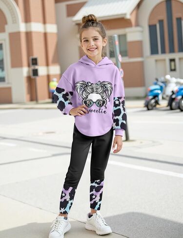 Girls Fall Outfits Sweetie-girl Hoodie Top and Camouflage Legging Pants 2PCS Girls' Clothing Sets Size 6-16 in Kuwait