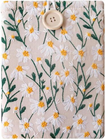 غلاف Daisy Kindle Paperwhite المطرز مقاس 6 × 8 - غلاف القارئ الإلكتروني المبطن وغطاء حقيبة Kindle لحماية إضافية (أبيض وأسود) in Kuwait