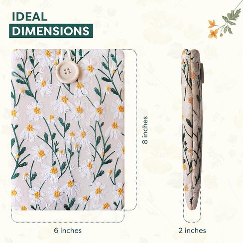 غلاف Daisy Kindle Paperwhite المطرز مقاس 6 × 8 - غلاف القارئ الإلكتروني المبطن وغطاء حقيبة Kindle لحماية إضافية (أبيض وأسود) in Kuwait